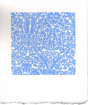 Sara Eichner -&nbsp;blue interior wallpaper, 2009 pencil and goauche on paper 8 3/4 x 7 1/2 inch paper / 
5 1/2 x 5 3/8 inch image EICH203