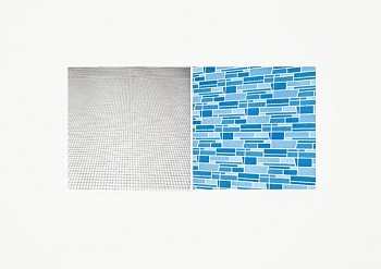 Sara Eichner -&nbsp;moveable plate series: A & G, grey/blue; 1/2, 2010 copper plate etching 20 1/2 x 28 inch paper / 9 x 18 inch image EICH266
