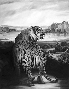 Work:&nbsp;Tiger (after Landseer and Oudry), 2007 oil on canvas 72 x 56 inches REE086