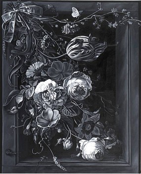 Work:&nbsp;Ribboned Flowers (after Mignon), 2010 oil on canvas 50 x 41 inches REE089