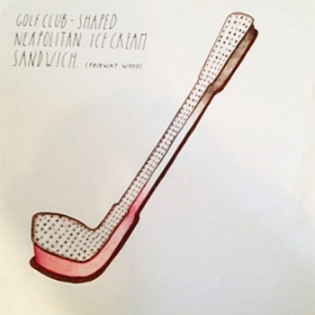 Eric Lebofsky (LA) -&nbsp;Golf Club - Shaped Neapolitan Ice Cream Sandwich. (Fairway Wood), 2005 ink, colored pencil on paper 12.5 x 12.5  inches LEB078