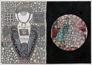 Work:&nbsp;Roz Leibowitz The Glass Beads, 2009 ink and gouache on vintage catalog page 14 x 20 1/4 inch paper/ 20 x 25 3/4 inch frame LEIB091