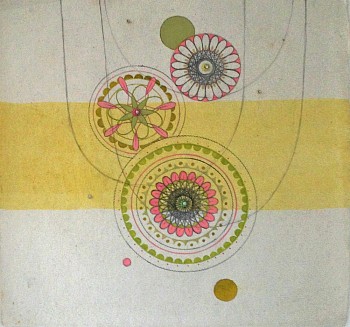 Julie Evans -&nbsp;Pink Spiro Bindi #2, 2005 gouache, graphite and bindi on paper 9 1/4 x 9 1/4 inch paper/ 12 1/2 x 12 1/2 inch frame EVA074
