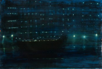 Kathryn Lynch (LA) -&nbsp;Tug in Night, 2013 oil on paper 40 x 60 inches lyn540