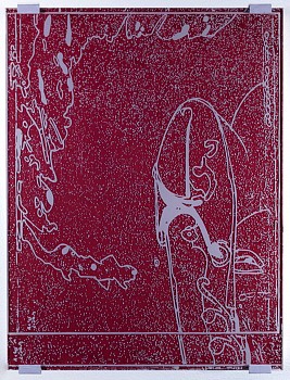 Eugene Brodsky (LA) -&nbsp;Elbow, 2011 oil on panel, silkscreen ink on plastic 17 x 13 inches BROD262