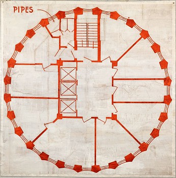 Work: Pipes (White), 2013 ink on silk mounted on paper 67 x 68 inches BROD279