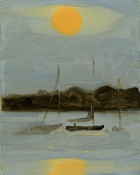 Work: 3 Boats and Sun, 2015 oil on panel 10 x 8 inches lyn605