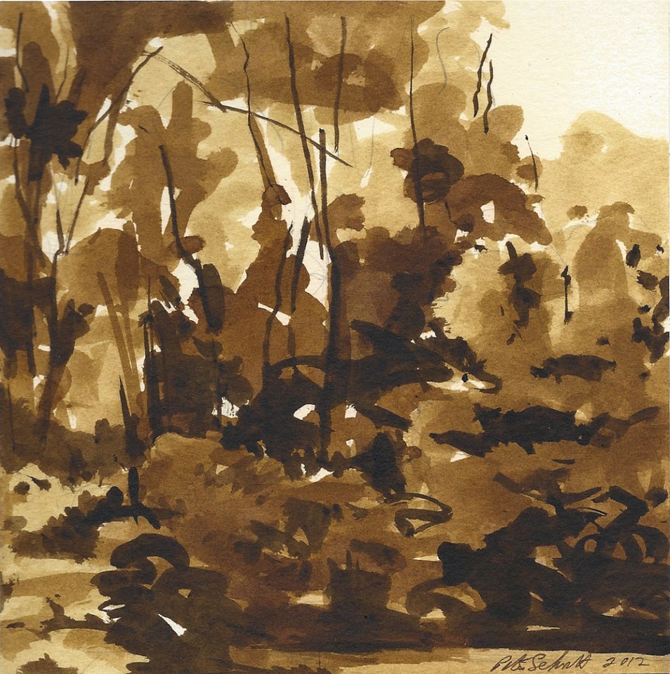 Peter Schroth
Sienna Landscape #11, 2012
SCHR702
plein air wash drawing, 12 x 10 inches paper / 6 x 6 inches image