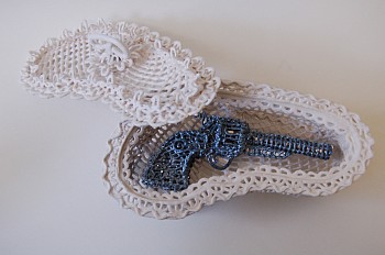 Work: Susan Graham Vessel for Safekeeping-Blue Revolver, 2008 glazed porcelain 7 x 10 x 8 inches GRA030