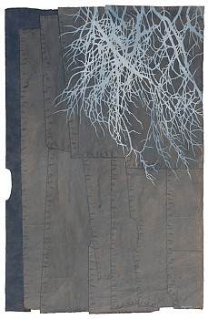 Work:&nbsp;Maysey Craddock following the grain, 2017 gouache and thread on found paper 30 x 19.5 inches/34.5 x 24 inches framed CRADD052