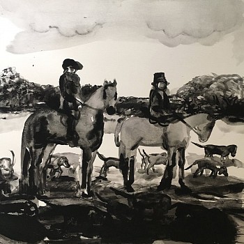 Work:&nbsp;Untitled Hunt Scene, 2017 flashe on paper mounted on panel 16 x 16 inches SPENC041