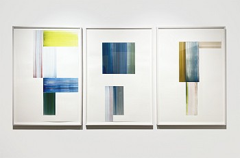 Work: Agnes Barley Constructed Strokes Installation, 2020 44 x 30 inch paper / 47 1/2 x 33 1/2 inch frames / 47 1/2 x 104 1/2 inch group