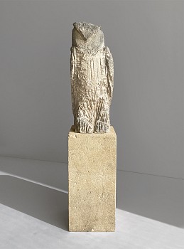 Work: Jane Rosen Slant Owl, 2019 provencal limestone and pigment 24 x 5.5 x 5.5 inches / figure 12 x 4.5 x 4 inches / base 12 x 5.5 x 5.5 inches ROSEN314