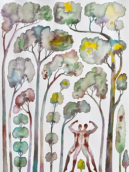 Bryan Rogers (LA) -&nbsp;In the Woods, 2021 ink and watercolor on paper 24 x 18 inches ROG010