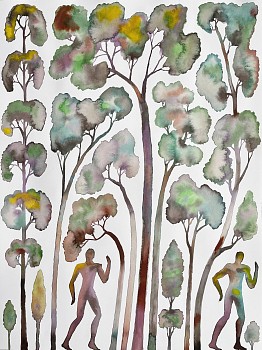 Bryan Rogers (LA) -&nbsp;In the Woods, 2021 ink and watercolor on paper 24 x 18 inches ROG006