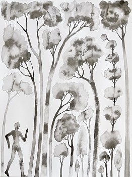 Bryan Rogers (LA) -&nbsp;In the Woods, 2021 ink on paper 24 x 18 inches ROG002