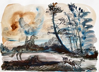 Work: Suzy Spence Blue Chase, 2021 flashe on paper 22 x 30 inches / 25 3/4 x 33 1/2 inch frame SPENC310