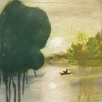 Work: Jordan Pond, 2021 oil on paper mounted on wood panel 18 5/8 x 18 5/8 inches BJE145