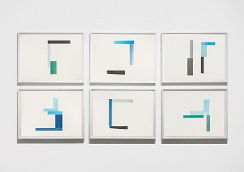 Agnes Barley -&nbsp;Untitled (Grid Wave Series) Installation, 2020 acrylic  on paper 22 x 30 inches / 25 x 33 inches framed each / 45 x 101 inches group BARL589