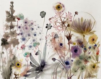 Work: Lourdes Sanchez Waterlily, Anemones, Lily of the Valley and Others, 2021 ink, watercolor and pencil on paper 43 1/2 x 55 1/2 inches / 48 x 60 1/4 inch frame SANCH945
