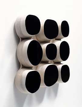 Work: Andrew Zimmerman (LA) Midnight Black, 2022 Automotive paint on wood 14 1/2 x 14 x 3 1/4 inches ZIM942