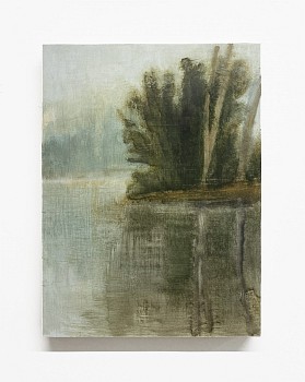 Work: Tip of the Island, 2021 oil on paper mounted on wood panel 24 x 18 inches BJE150