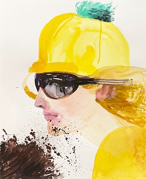 Work: Suzy Spence Dirty Yellow Racer, 2022 flashe and acrylic on paper 20 x 16 inches / 27 x 21 inches framed SPENC338