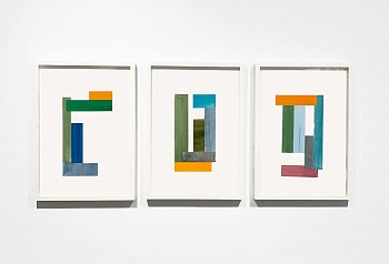 Agnes Barley -&nbsp;Untitled Collage Group (Deconstructed Wave), 2019 acrylic on cut paper 22 x 15 inches / 24.5 x 17.5 inches framed each / group installation 24 1/2 x 54 1/2 inches  BARL584