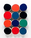 Andrew Zimmerman, Black, Orange, Blue, Red, Green
2023, Automotive paint on wood