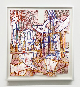 Work: Bo Joseph Holding Spaces: Domesticated Animism, 2022 oil pastel, acrylic and tempera on joined paper 53 3/4 x 47 1/8 inches / 61 x 54 inches framed JOS341