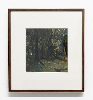 Work: Peter Schroth Dark Corner, 2002 oil on paper 14 x 8 inch image / 20 3/4 x 19 3/4 inch frame SCHR679