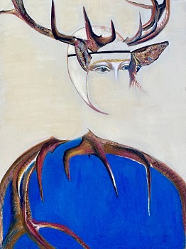 Andrea Hornick (LA) -&nbsp;Stag Backs Cecilia Gallerani with Duke's Ermine and Nascent Child, 2023 chalk pastel and graphite on paper 18 x 24 inches HORN018