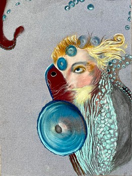 Andrea Hornick (LA) -&nbsp;Study from Madame Grand in Skin-Sucker Reverie with Bag Pipe Third Eye Octopus, 2023 chalk pastel and graphite on paper 18 x 24 inches HORN019