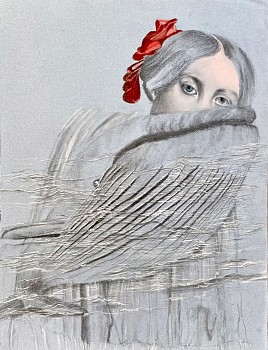 Andrea Hornick (LA) -&nbsp;Study for Water Rising in Salon over Blue Whale and Louise de Brogile's Soon to be Pregnant Whomb, 2023 chalk pastel and graphite on paper 18 x 24 inches HORN023