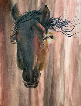 Andrea Hornick (LA) -&nbsp;Study from Wild Mare's Comet Eye Spirals into Lucrezia Crivelli's Dream to Absolve her of Mistress Guild in the Face of Courtly Politics, 2023 chalk pastel, watercolor and graphite on paper 18 x 24 inches HORN025