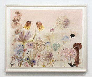 Work: Anemones, Water Lilies and others shelter the Ugly Duckling, 2023 ink, watercolor and pencil on paper 50 x 62 inches / 58 x 70 inches framed SANCH997