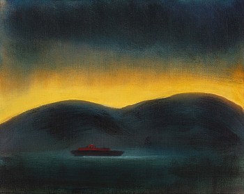 Work: Kathryn Lynch Boat on the Hudson, 2023 oil on linen 11 x 14 inches LYN944