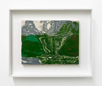 Work: Sean Noonan Rotary Park, 2023 oil on found wood 12 1/2 x 15 1/2 inches framed noon047