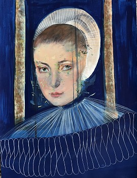 Andrea Hornick (LA) -&nbsp;Ruff-Tree Temple Illuminated by Girl-Lady's Lightning Bugs, 2023 gouache, watercolor, and graphite on paper 24 x 18 inches HORN030