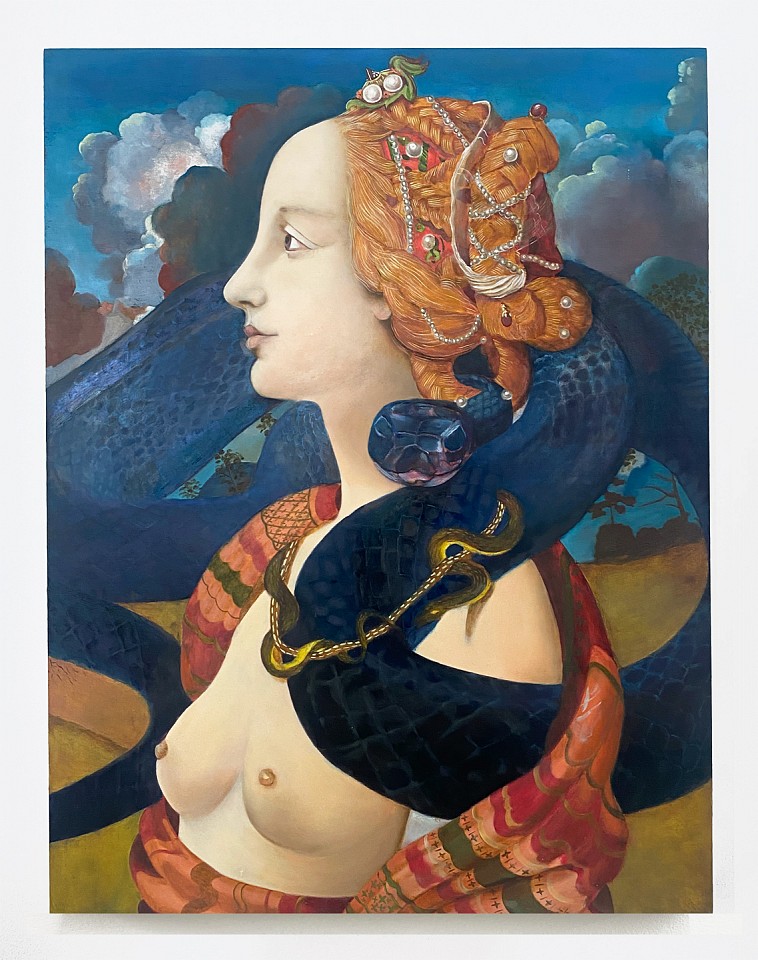 Andrea Hornick
Cleopatra's Symbol Entwined by its Signifier Protecting her Ability to Receive Herself, 2023
HORN027
oil on panel, 22 x 17 inches