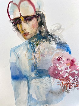 Suzy Spence -&nbsp;Roses Racer, 2023 watercolor and pencil on paper 16 x 20 inches SPENC345