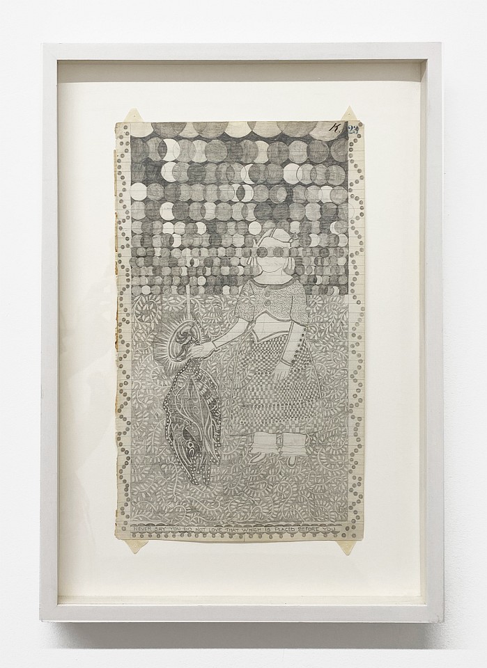 Roz Leibowitz
Never say you do not love that which is placed in front of you, 2001
LEIB007
graphite on paper, 14 x 8  inches / 18 x 13 inches framed