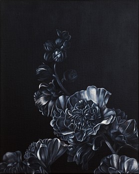 Work:&nbsp;Hollyhock I (after van Aelst), 2021 oil on linen 20 x 16 inches ree339