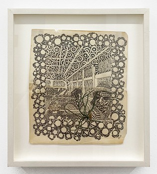 Work:&nbsp;The Bus Ride (greenery), 2007 pencil on antique print 10 1/2 x 9 inches / 14 1/2 x 15 inches framed LEIB053