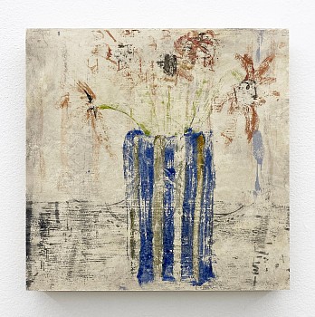 Poogy Bjerklie -&nbsp;Flowers in Blue Vase, 2025 oil on paper mounted on wood panel 12 x 12 inches BJE225