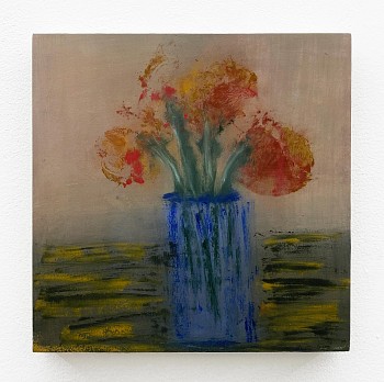 Poogy Bjerklie -&nbsp;Red Flowers, 2025 oil on paper mounted on wood panel 12 x 12 inches BJE226