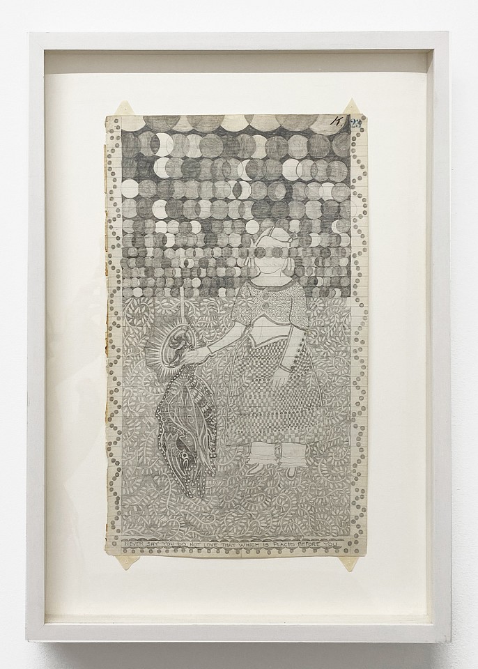 Roz Leibowitz
Never say you do not love that which is placed in front of you, 2001
LEIB007
graphite on paper, 14 x 8  inches / 18 x 13 inches framed