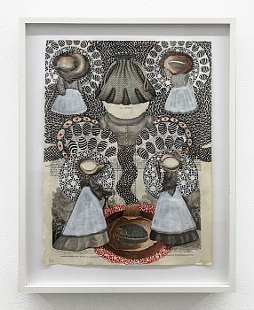 Work:&nbsp;Roz Leibowitz The Watchers, 2010 ink and collage on vintage catalog page 14 x 10 inches / 20 x 16 inches framed LEIB098
