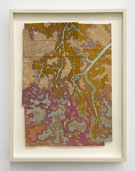 Work:&nbsp;Fritillary, 2025 gouache, flashe, and thread on found paper 13 1/2 x 10 inches / 16 1/2 x 13 inches framed CRADD121