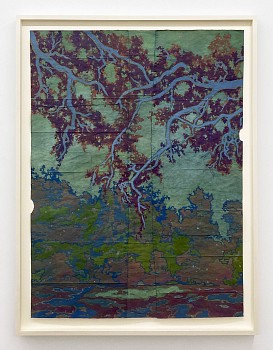 Work:&nbsp;Strange Tides, 2025 gouache, flashe, and thread on found paper 48 x 36 inches / 52 1/2 x 40 1/2 inches framed CRADD126